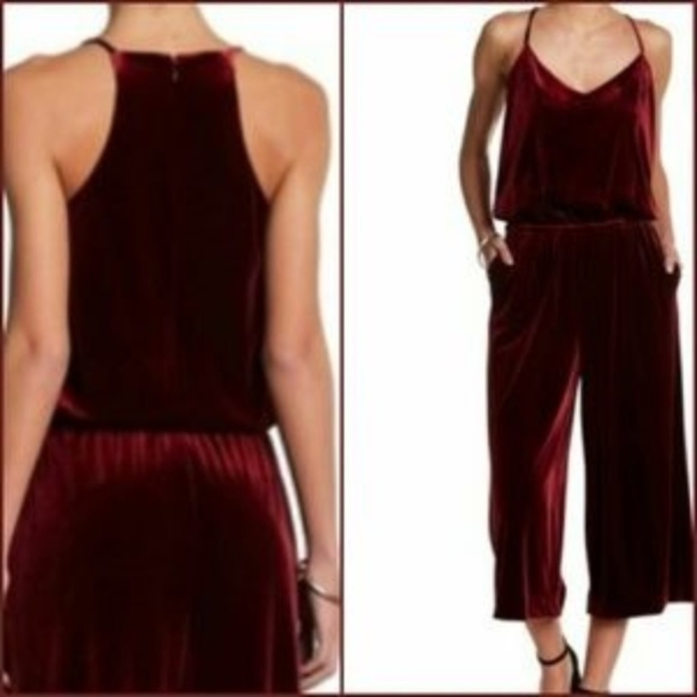 NEW! 1. STATE V-Neck Burgandy Velvet Racerback One-Piece Romper Jumpsuit Small. - Picture 2 of 6